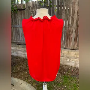 Zara Red Sleeveless Top pearls necklace party classic career Xmas holiday L thumbnail 3