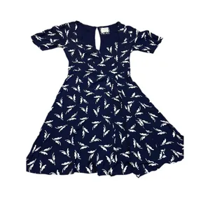 Maeve Anthropologie Navy Blue White Fern Print Sweetheart Mini Dress XS thumbnail 4