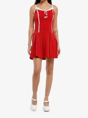 Sweet Society Red Lace-Trim Spaghetti Strap Mini Dress thumbnail 2