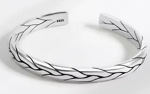 925‎ Sterling Silver Braided Cuff Bangle Bracelet Adjustable Open End thumbnail 1