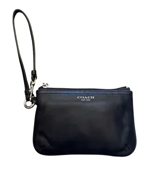 Vintage Coach Glove‎ Tanned Leather Wristlet Small Zip Top Black Silver Hardware thumbnail 1