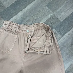 Zara High Rise Barrel‎ Leg Paper Bag Crop Jeans Baggy Beige Peach 12 thumbnail 5