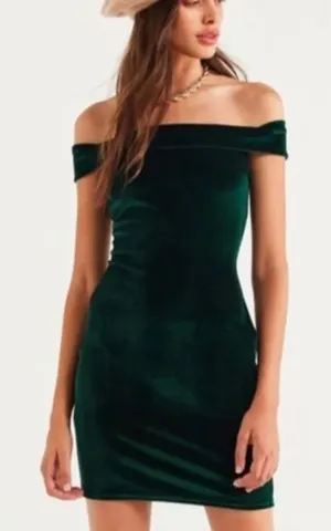 Urban Outfitters Velour Emerald Green Mini Drees Stretchy Quiet Luxury Soft Sz M thumbnail 1