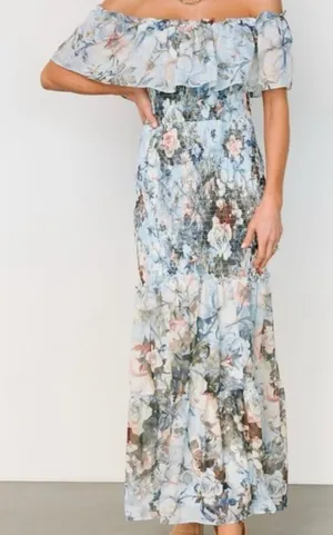 Baltic Born Amalfi Smocked Maxi Dress Blue Floral thumbnail 1