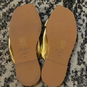 Jimmy Choo Tropica Knotted Metallic Leather Flat Slide Sandal Gold size 37 thumbnail 3
