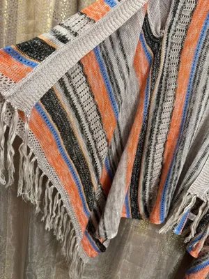 Umgee Striped Boho Fringe Hem Open Cardigan Tan Orange Black thumbnail 6