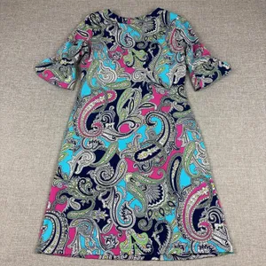 Jude Connally Paisley Print Shift Dress 3/4 Sleeve Multicolor Women's Small thumbnail 2