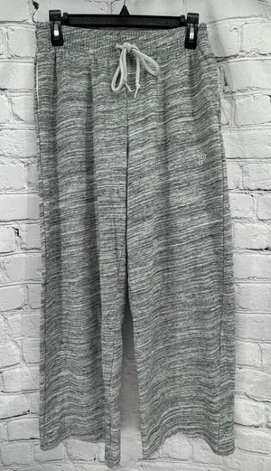 Pink Wide Leg Sweat Pants Women's S Gray Fleece Pockets Athleisure Stretch thumbnail 1