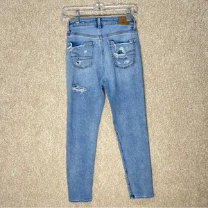 American Eagle Mom Jeans distressed size 00 regular juniors denim cotton‎ blend thumbnail 4