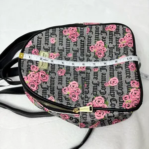 Juicy Couture Pink Rose Print‎ Black Logo Faux Leather Backpack thumbnail 7