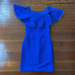 Tadashi Shoji Tobara Pintucked Off Shoulder Ruffle Dress Electric Blue~ XS 🧡🎀 thumbnail 13