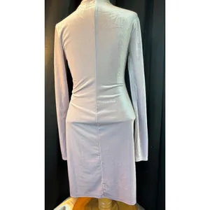 HM Lavender Shimmer Velvet Mock Neck Long Sleeve Ruched Bodycon Mini Dress Small thumbnail 3