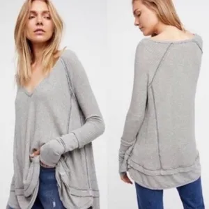 Free People Laguna Thermal Size Medium Gray Long Sleeve Top thumbnail 2
