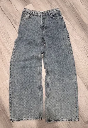 Zara Wide Leg Legged Pants Textured Blue Denim‎ Jeans Size 4 Y2K Festival thumbnail 1