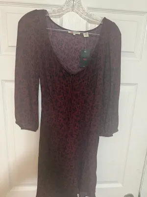 Levi's Odette Dress in Ditsy Flocked Burnt Maroon- XS thumbnail 5