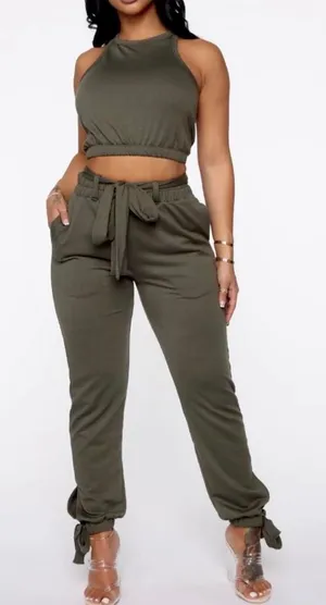 FashioNova Olive Casual Pant Set thumbnail 1
