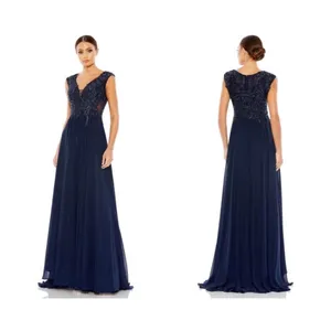 NWT Mac Duggal 20264‎ Appliqued Cap Sleeve Bodice Flowy Gown Navy Sz 10 $598 thumbnail 2