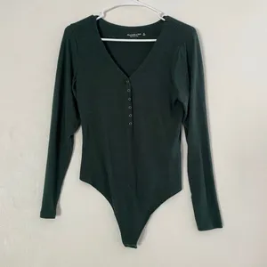Abercrombie & Fitch Soft A&F Cozy Henley Bodysuit Green Medium thumbnail 2
