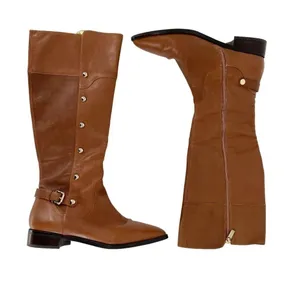 Michael Kors Tan Leather Riding Boots Knee High Zip Low Heel Size 10M Almond Toe thumbnail 2