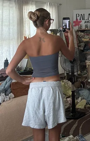Blue Grey Mesh Strapless Top thumbnail 2