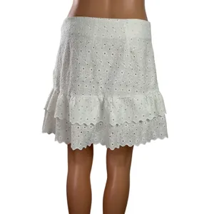 Zara White Embroidered Eyelet Floral Ruffle High Rise Tiered Mini Skort Skirt L thumbnail 3