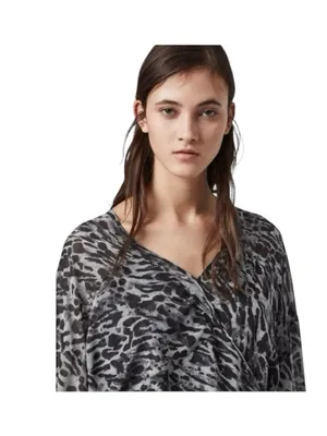 new All Saints ✽ Penny Ambient Chiffon Surplice Top ✽ Grey Leopard Print ✽ S thumbnail 14