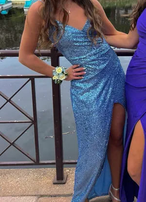 Windsor blue sequin maxi dress with silver glitter, size small #prom #glamour #party thumbnail 1