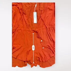 Meshki‎ Orange Skyla Playsuit Romper NWT Off Shoulder V-Neck Tasseled Size M thumbnail 10