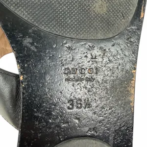 Gucci Black Leather Thong Sandal Gold Double G Logo Size 36.5 thumbnail 12