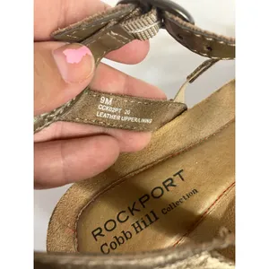 Rockport‎ Cobb Hill Sandals Womens 8 Gold Excellent Beaded Wedge Strappy Jewel thumbnail 9