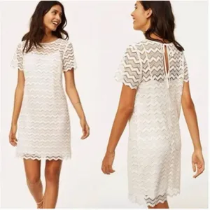 Loft White Chevron Lace Overlay Shift Dress Bridal Classic Chic Size‎ 6 thumbnail 2