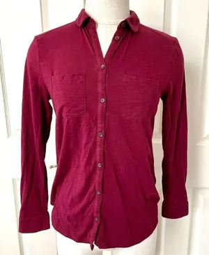 Loft burgundy long sleeve button down thumbnail 1