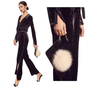 We are HAH NEW Large Black Crushed Velvet JUMP ON IT Flare Long Sleeve Jumpsuit thumbnail 5
