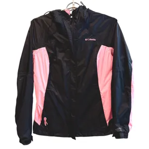 Columbia Rain Jacket Black Pink Breast Cancer Awareness Hooded Womens‎ Large thumbnail 1
