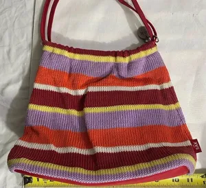The Sak Original Knit Crochet Tote Bag Striped Multicolor Lined Shoulder Bag thumbnail 1