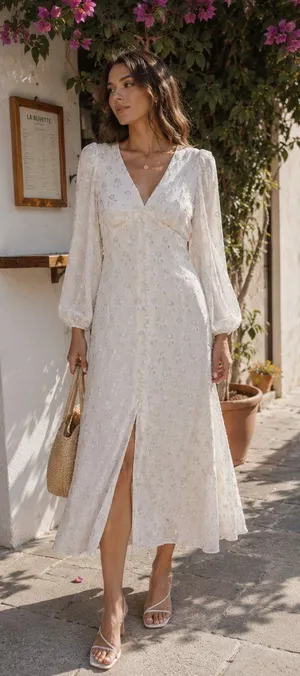 Elliatt Tamsin Sequins Long Sleeve Midi Dress Ivory Small Bridal Wedding Guest thumbnail 1