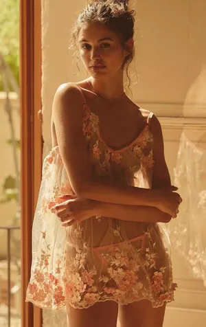 KILO BRAVA • Anthropologie Embroidered Mini Slip Dress sheer nightie nightgown thumbnail 1