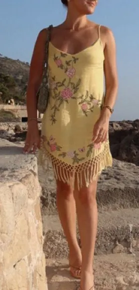 Urban Outfitters Carmen Embroidered Fringe Mini Dress thumbnail 1