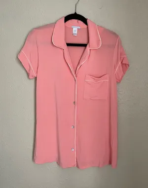 Eberjey Gisele Tencel Modal Short Sleeve Size Small Coral Pink Pajama PJ Button thumbnail 1