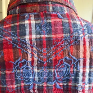 Free People XS Plaid Embroidered Button-Up Shirt Red/Blue Long Sleeve Cotton thumbnail 6