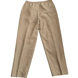FT2 Tan 100% Silk Pleated Trousers High Rise Straight Leg Pants M thumbnail 2