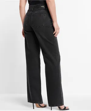 High Waisted Washed Black Wide Leg Jeans thumbnail 2