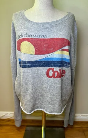 Coca Cola Catch The Wave Crewneck Long Sleeve Raw Hem Sweatshirt Size XL thumbnail 1