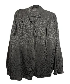 Lane Bryant Womens Black Leopard Jacquard Necktie Blouse Plus 20 Long Sleeve thumbnail 1