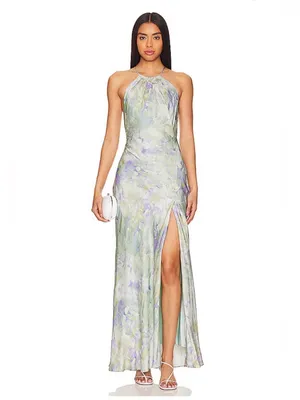 ASTR the Label Elynor Watercolor Halter Maxi Dress Medium Pastel Wedding Guest thumbnail 4