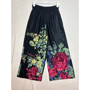 Anthropologie Somerset Silky Printed Wide-Leg Pull-On Pants Floral Black Multi thumbnail 4