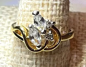 Vintage 18KT GE Yellow Gold Electroplated Marquise CZ Cluster Bypass Size 6 thumbnail 1