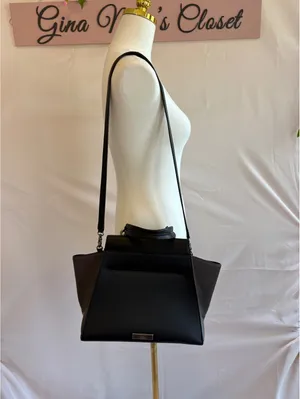 ZAC Zac Posen Black and Dark Brown Leather Structured Top Handle Bag with Detach thumbnail 4