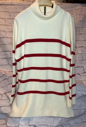 The Drop Striped Turtleneck Sweater - Cream and Red thumbnail 1