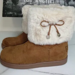 Guess Women's Tan Boots with Cream Fur Trim thumbnail 1